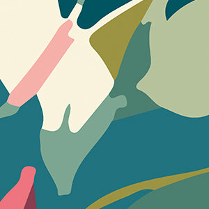 FLOWING FLOWERS - Teal Blue & Coral