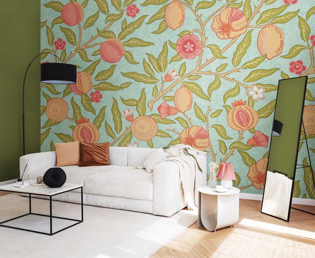 FRUIT AND FOLIAGE - Aqua and Apricot