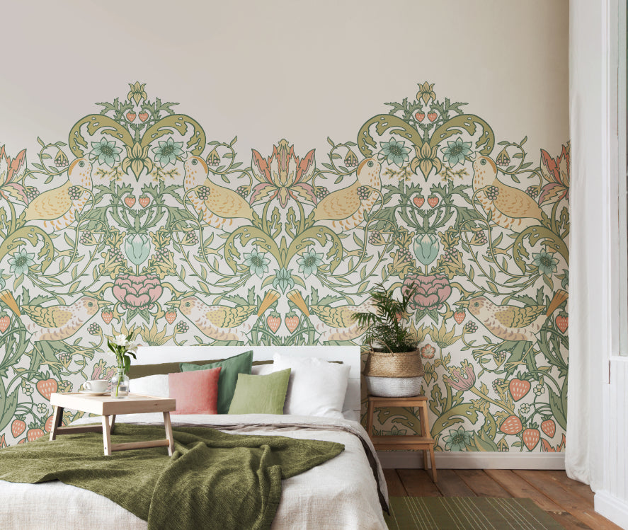 BIRDS, FRUIT AND FOLIAGE - Sage and Apricot