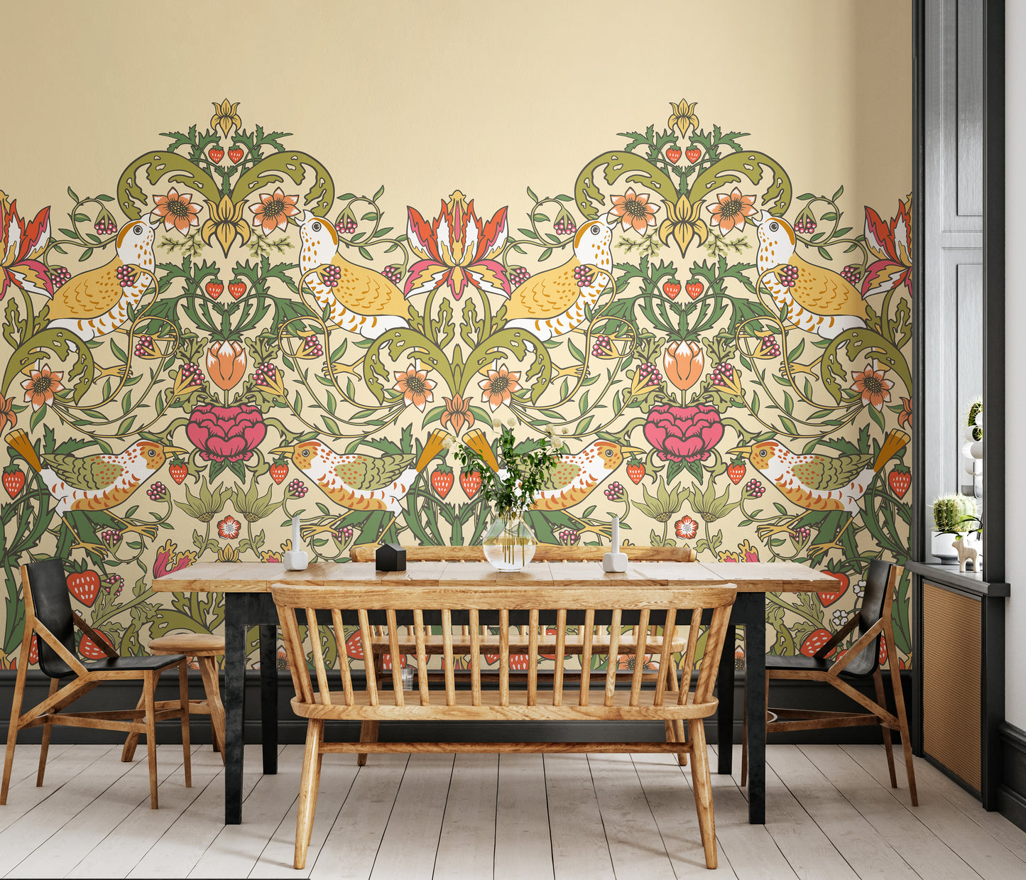 BIRDS, FRUIT AND FOLIAGE - Gold and Olive