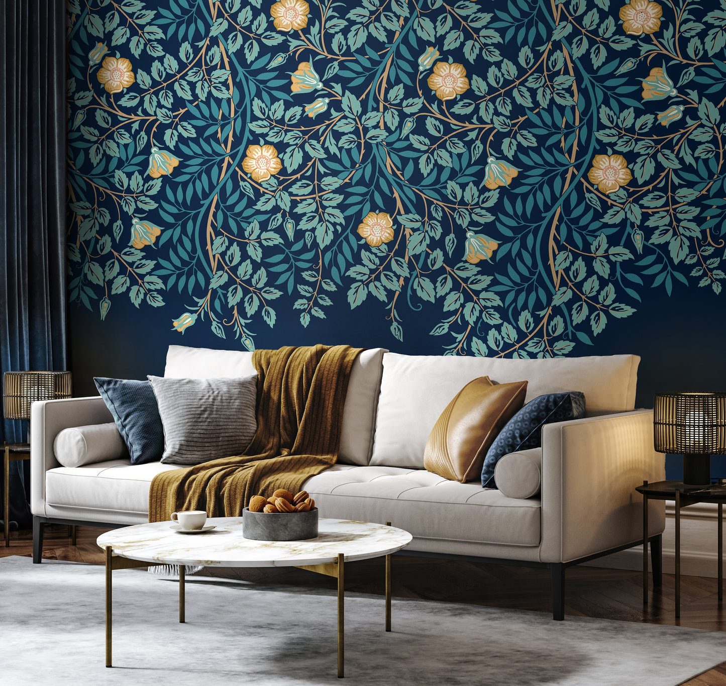 CASCADING ROSEHIP - Indigo and Teal