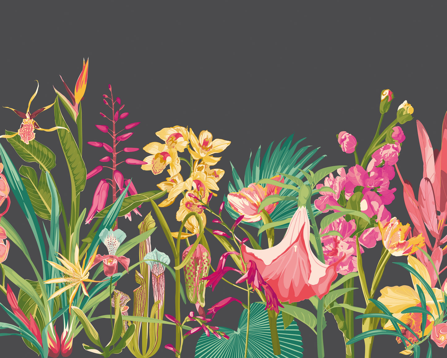 TROPICAL FOLIAGE - Charcoal & Ruby