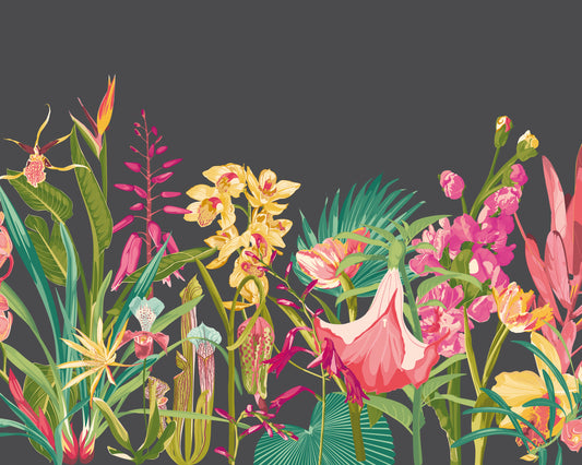 TROPICAL FOLIAGE - Charcoal & Ruby