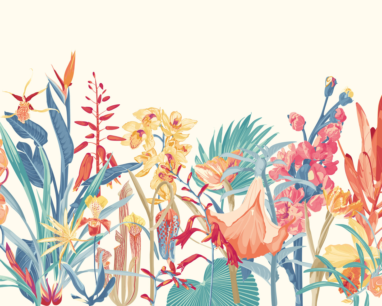 TROPICAL FOLIAGE - Petrol and Coral