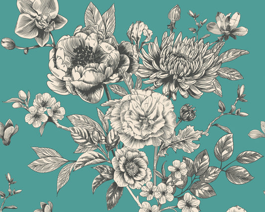 LARGE ROSE TOILE - Teal Blue