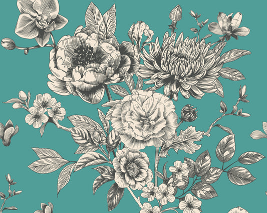 LARGE ROSE TOILE - Teal Blue