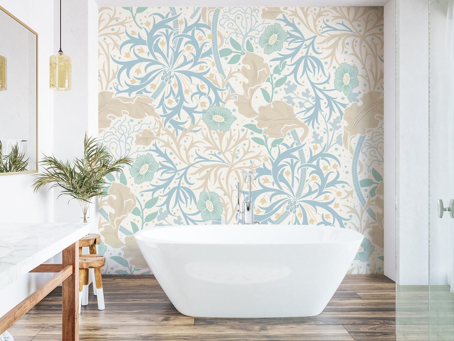 TRAILING SEAWEED GARDEN - Blue and Linen