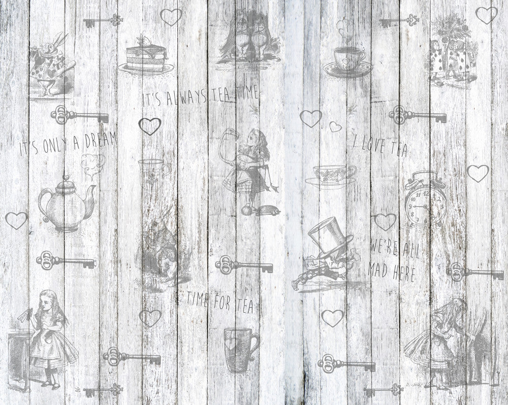 ALICE IN WONDERLAND VINTAGE WOOD - White