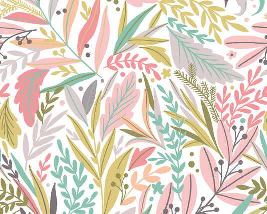 PATTERNED LEAVES - Olive  & Blush