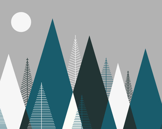 GRAPHIC MOUNTAINS - Grey & Peacock