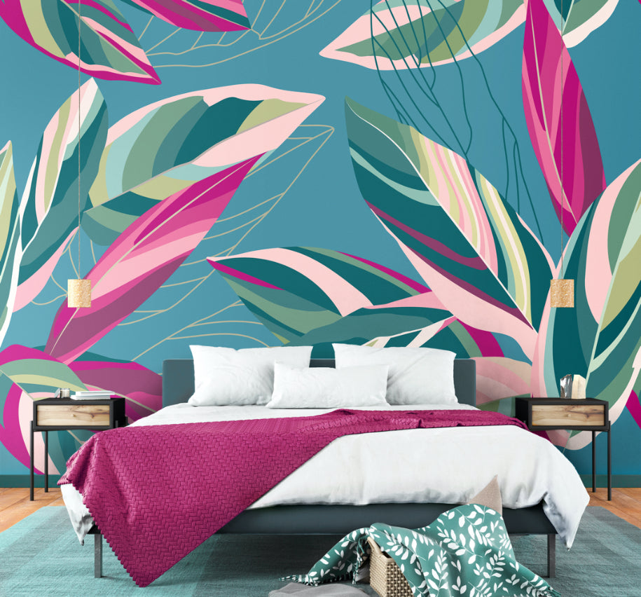 BOTANICAL CALATHEA LEAVES - Blue