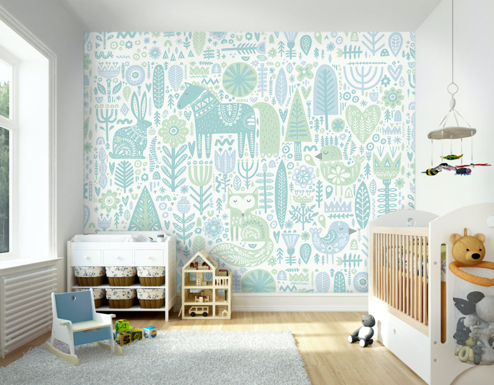 SCANDI FOREST ANIMALS - Teal Blue