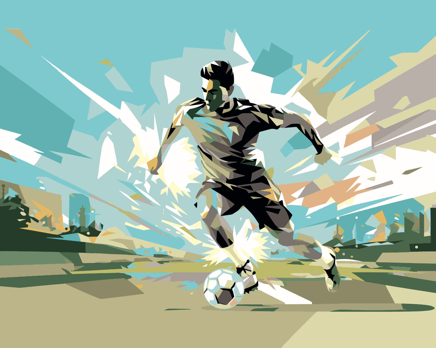 FOOTBALL PLAYER ABSTRACT LANDSCAPE - Blue