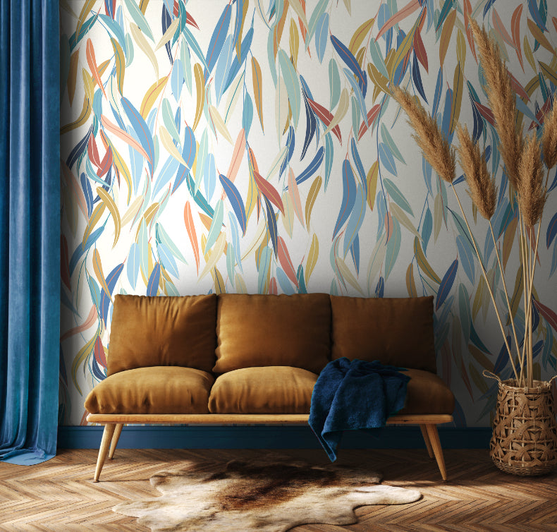 WILLOW LEAVES - Denim Blue & Apricot