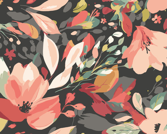 FLOWING FLOWERS - Charcoal Black & Red
