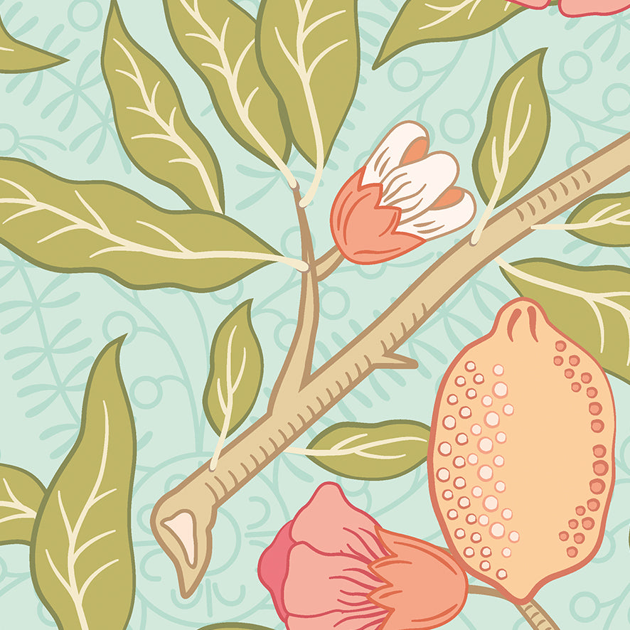 FRUIT AND FOLIAGE - Aqua and Apricot