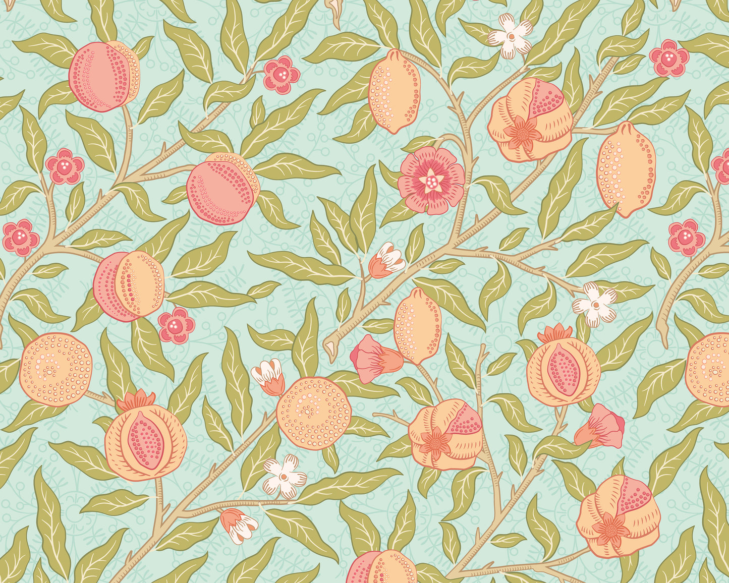 FRUIT AND FOLIAGE - Aqua and Apricot