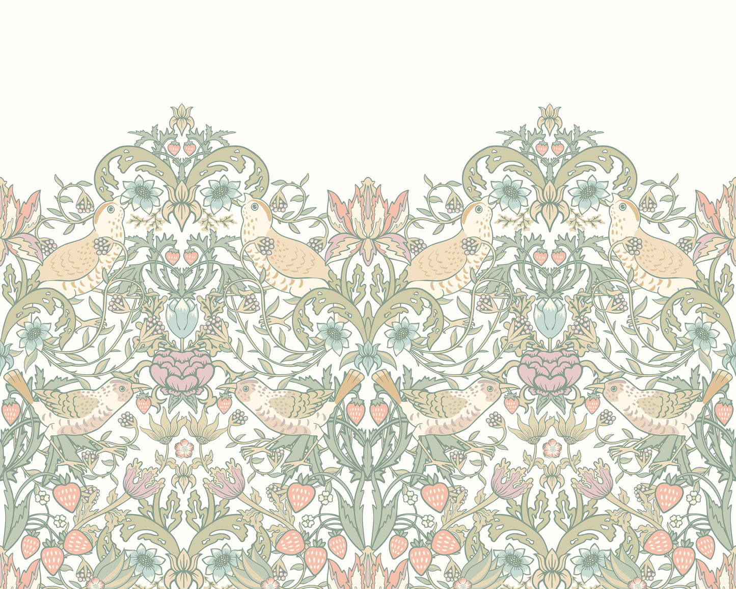 BIRDS, FRUIT AND FOLIAGE - Sage and Apricot