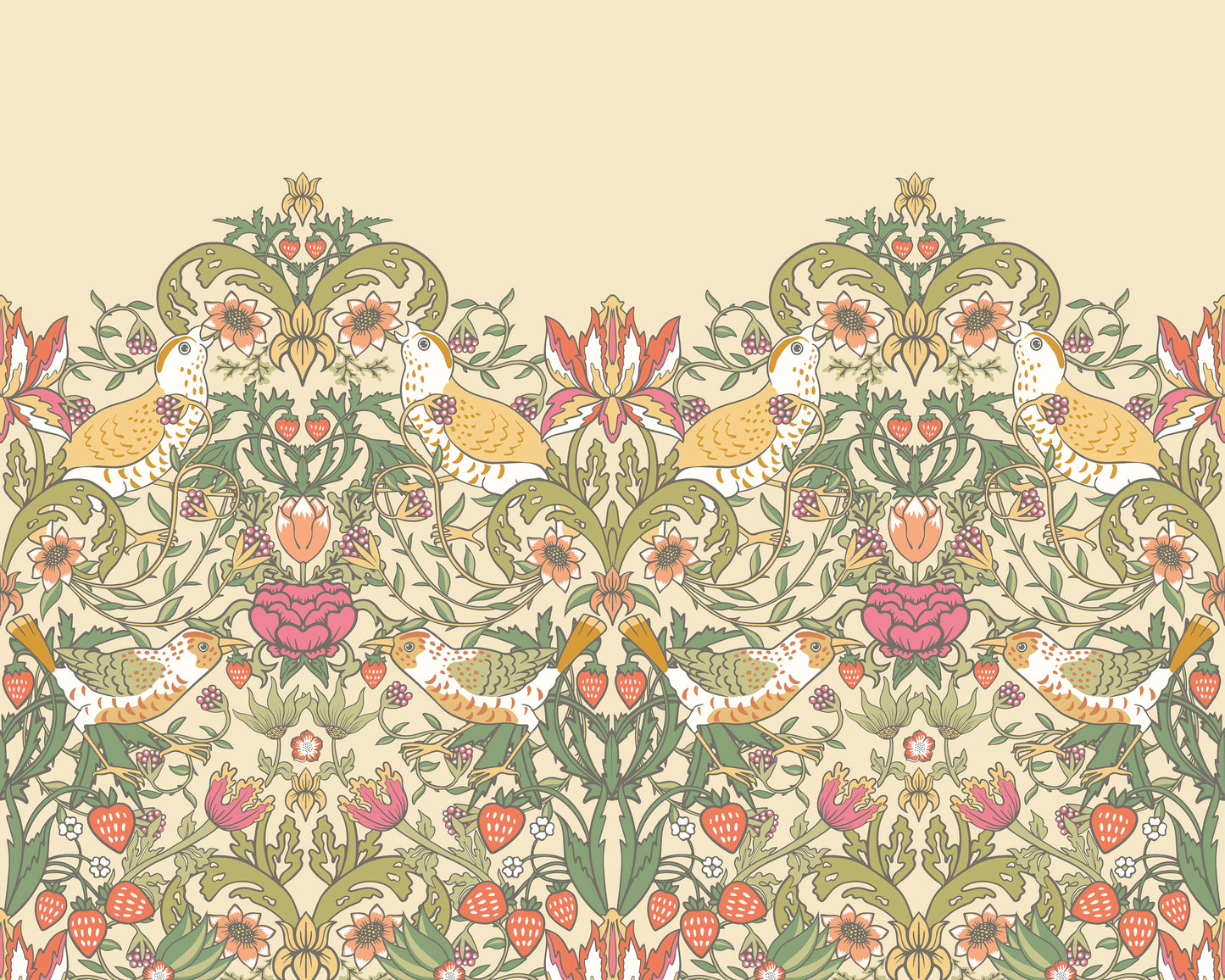 BIRDS, FRUIT AND FOLIAGE - Gold and Olive