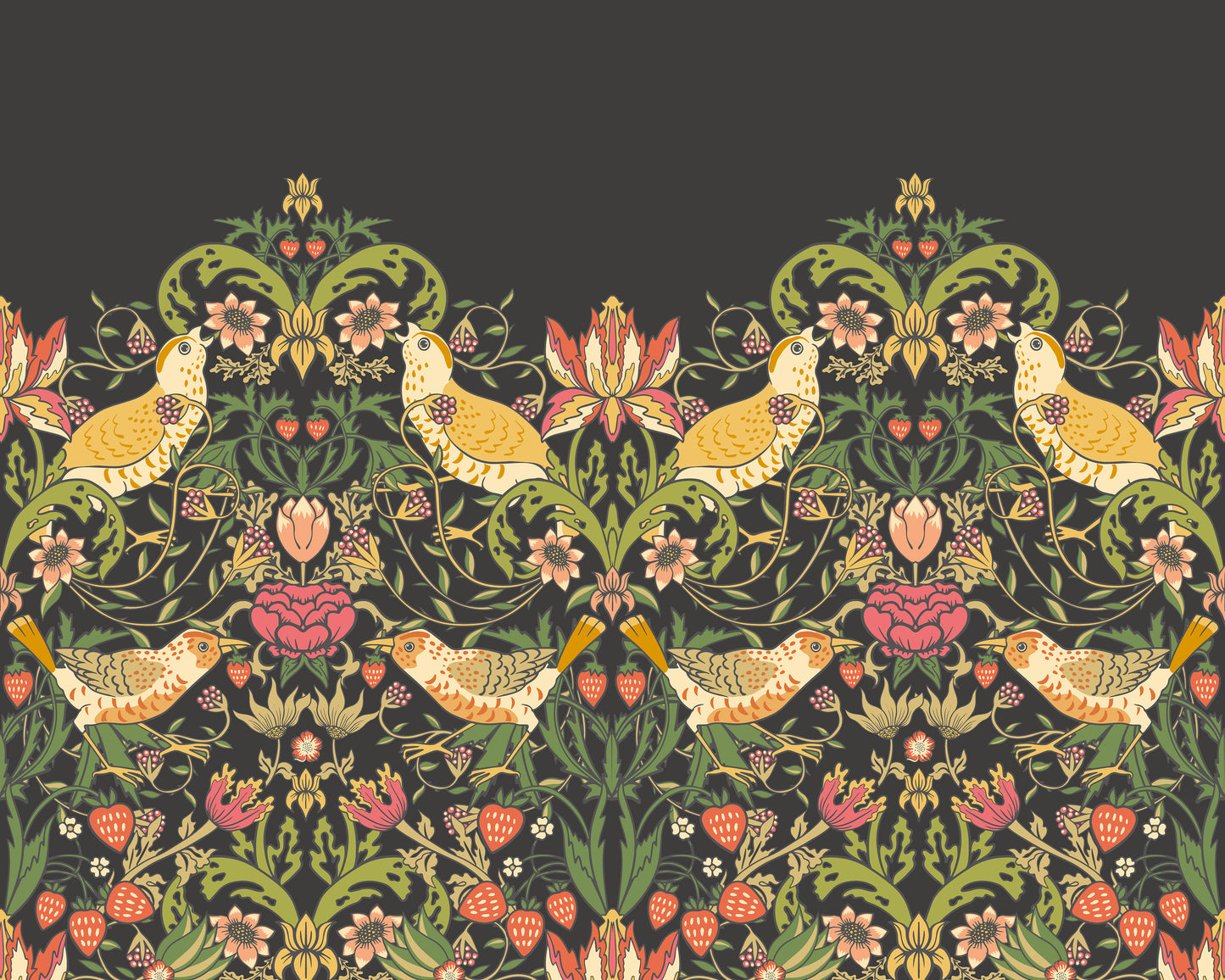 BIRDS, FRUIT AND FOLIAGE - Black and Olive