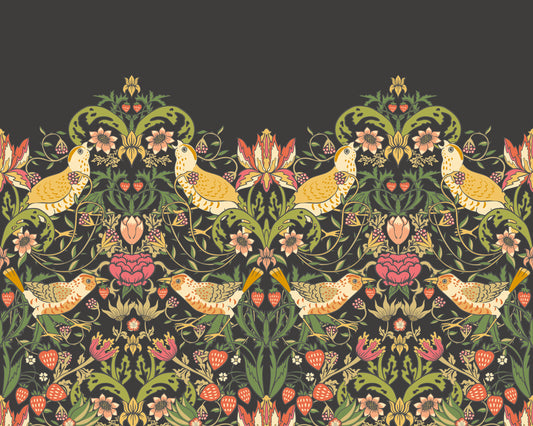BIRDS, FRUIT AND FOLIAGE - Black and Olive