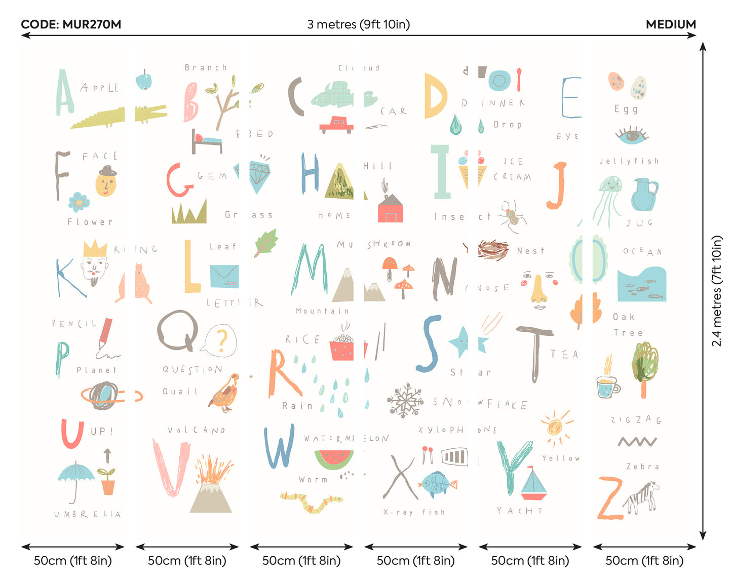 CHILDRENS ALPHABET ILLUSTRATIONS - Multi Pastel